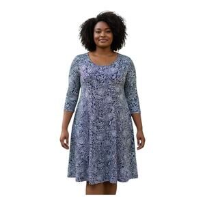 ELLOS Women's Plus 18 20 Madison Dress Shift Blue White Paisley 3/4 Sleeve